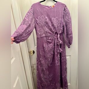 Farm Rio Lilac Crochet cut-out midi-dress